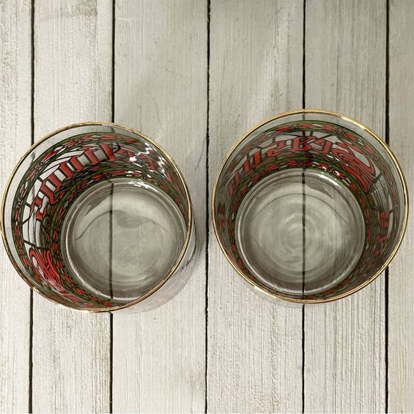 HOUZE Seasons Greetings Stained Glass Gold Rimmed Lowball Glass Tumbler Set - Picture 8 of 8